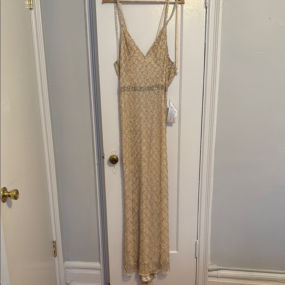 Mac Duggal Gold Maxi Sundress Spaghetti Straps